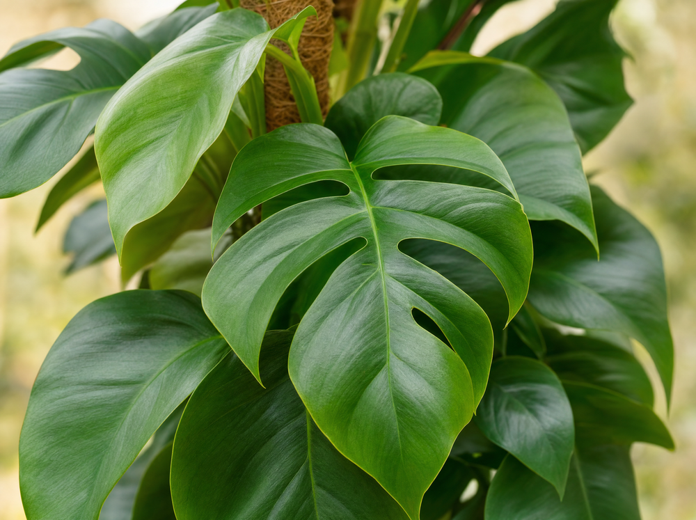 Combi deal - Monstera Pertusum XL inclusief elho Vibes Fold Round wit Ø30 - 150 cm - blad close-up
