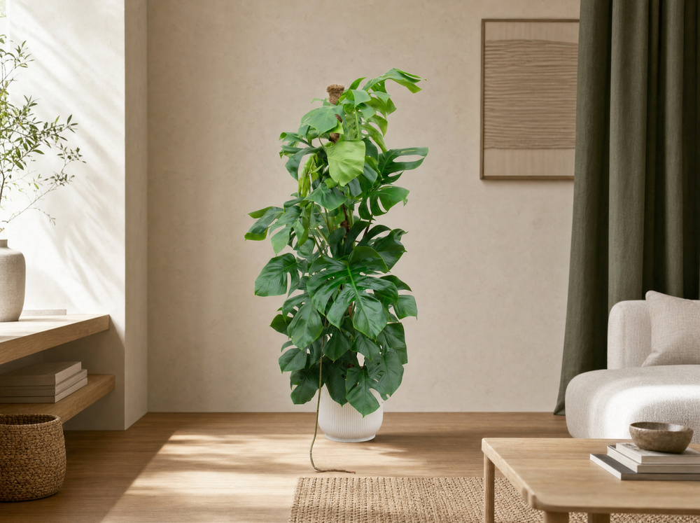 Combi deal - Monstera Pertusum XL inclusief elho Vibes Fold Round wit Ø30 - 150 cm - interieur