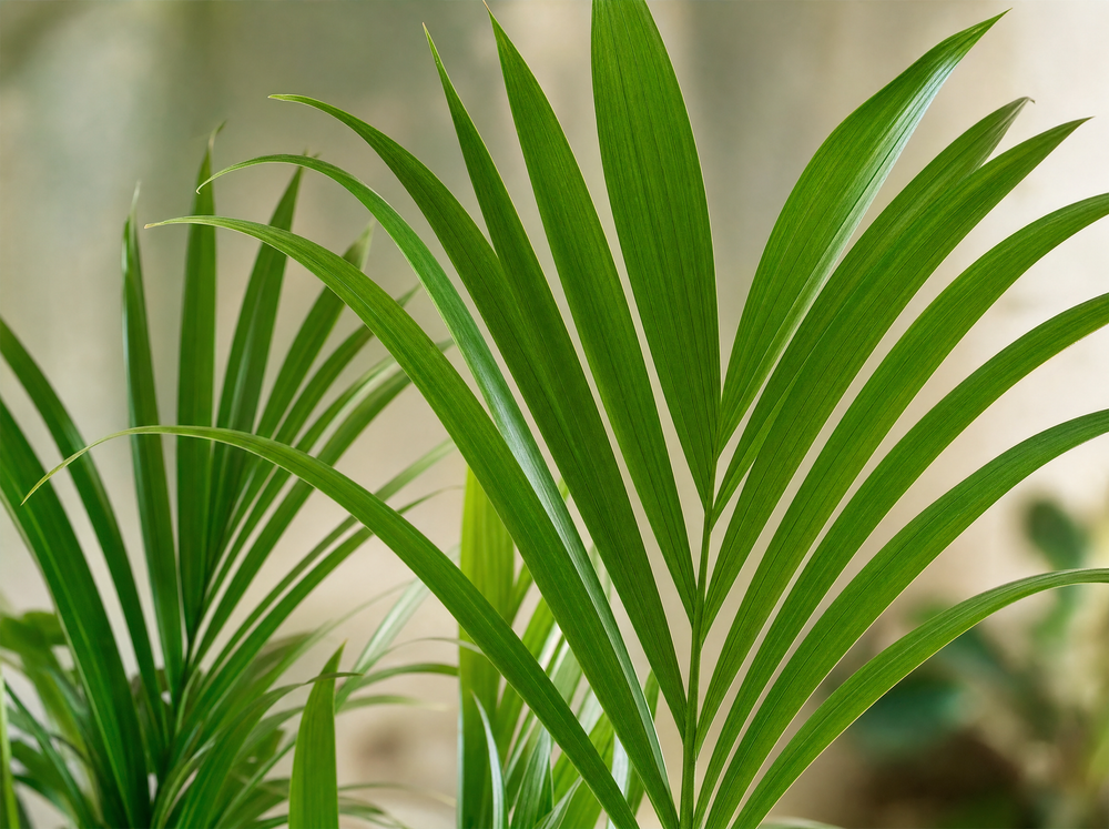 Combi deal - Kentia palm inclusief elho Vibes Fold Round wit Ø30 - 160 cm - blad close-up