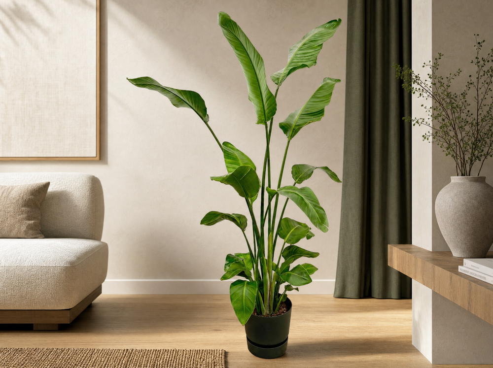 Strelitzia Nicolai inclusief elho Greenville Round zwart - 180 cm - Ø30 - interieur