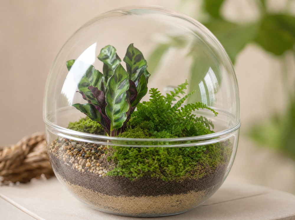 DIY Planten terrarium tweedelig bolglas - Dome XL -Ø 28 cm ↑ 28 cm - Rake + Shovel + Tweezer + Sciss - detail