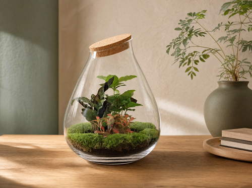 DIY Planten terrarium - Drop XL Palm - Ø 24 cm ↑ 37 cm - Rake + Shovel + Tweezer + Scissors - interieur