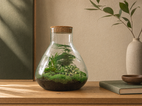 DIY Planten terrarium met licht - Sam XL Green - Ø 30 cm ↑ 32 cm - Rake + Shovel + Tweezer + Scissor - interieur