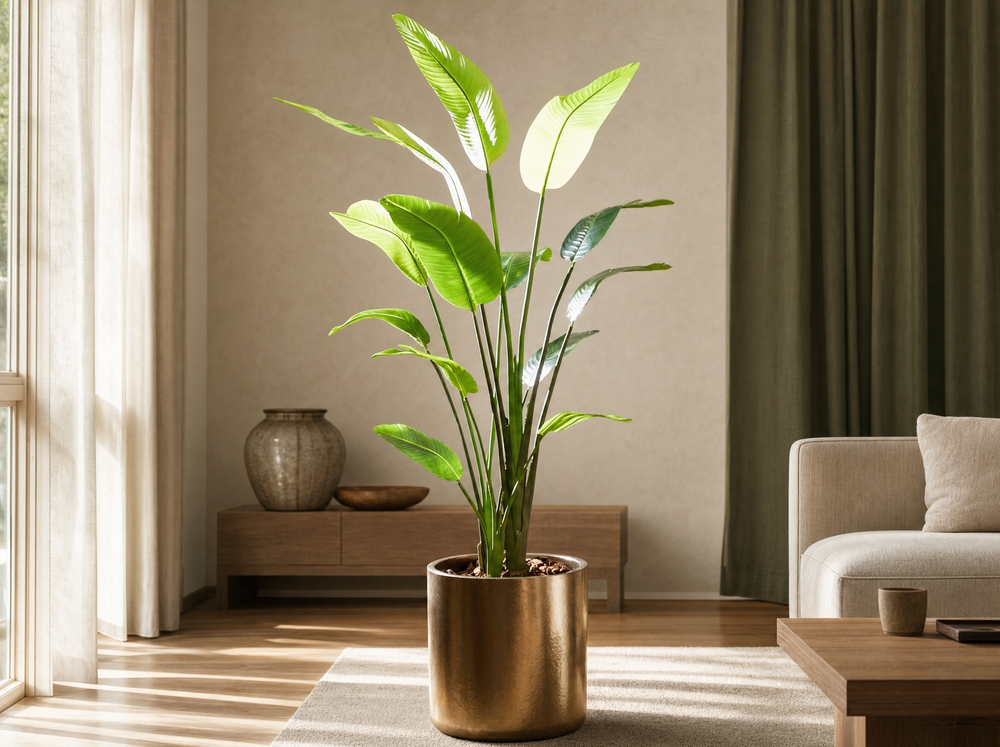 Strelitzia nicolai - 180 cm - In zwarte pot - Kunstplant - ARTIFICIAL - interieur