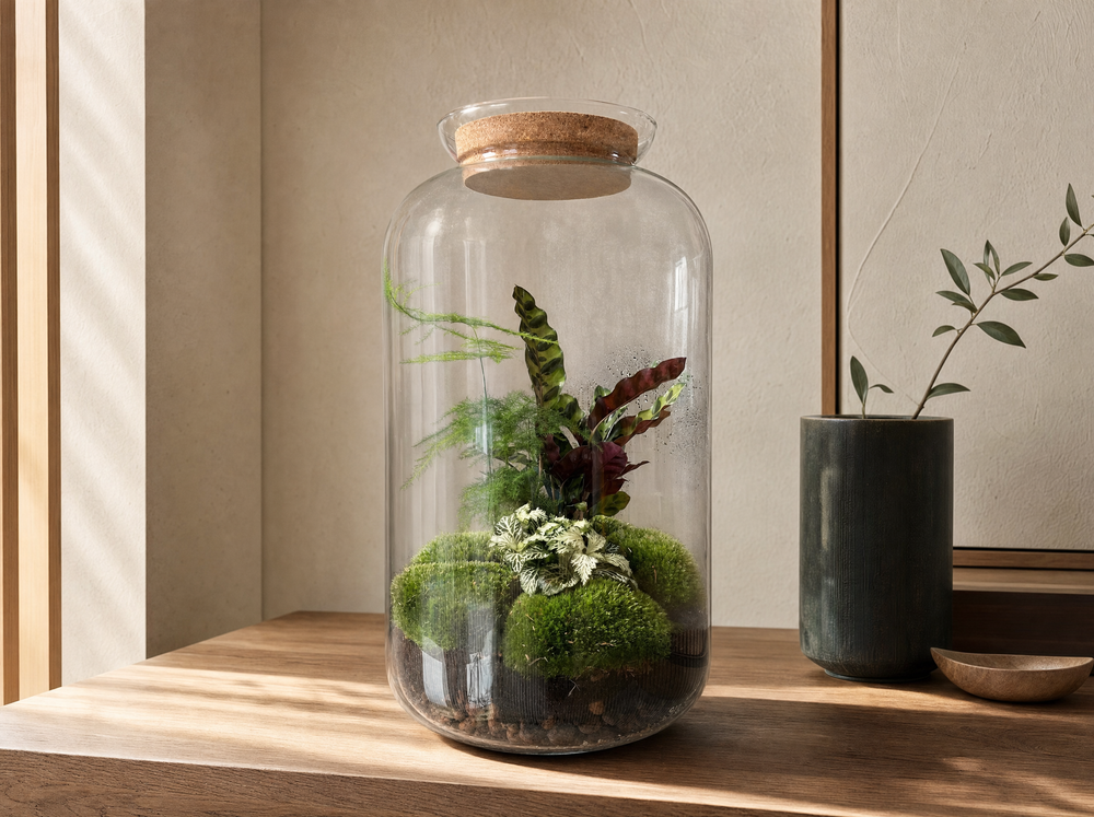 DIY Planten terrarium met licht - Sven XL Botanical - Ø 23 cm ↑ 43 cm - Rake + Shovel + Tweezer + Sc - interieur