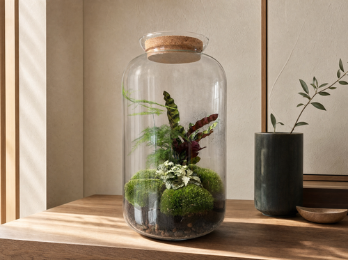 DIY Planten terrarium met licht - Sven XL Botanical - Ø 23 cm ↑ 43 cm - Rake + Shovel + Tweezer + Sc - interieur
