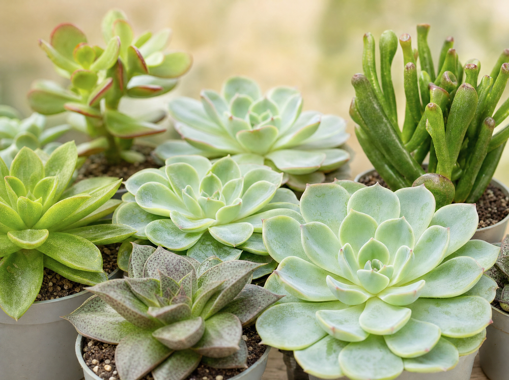 Set of 12 -  Succulent Mix Set - Assorted Succulents in 6 cm Pots (8–12 cm high) - blad close-up