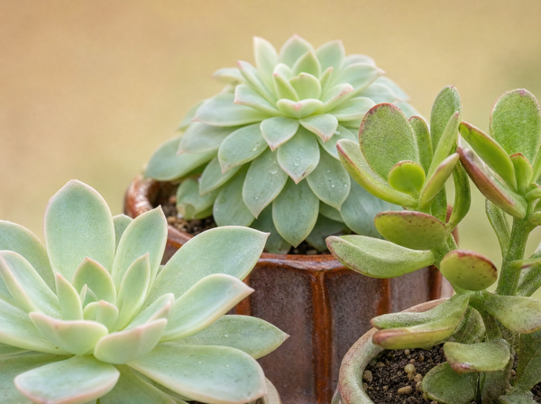 Succulenten Set van 6 in Keramische Mini Potjes Barcelona -  ↑ 8–12 cm - blad close-up