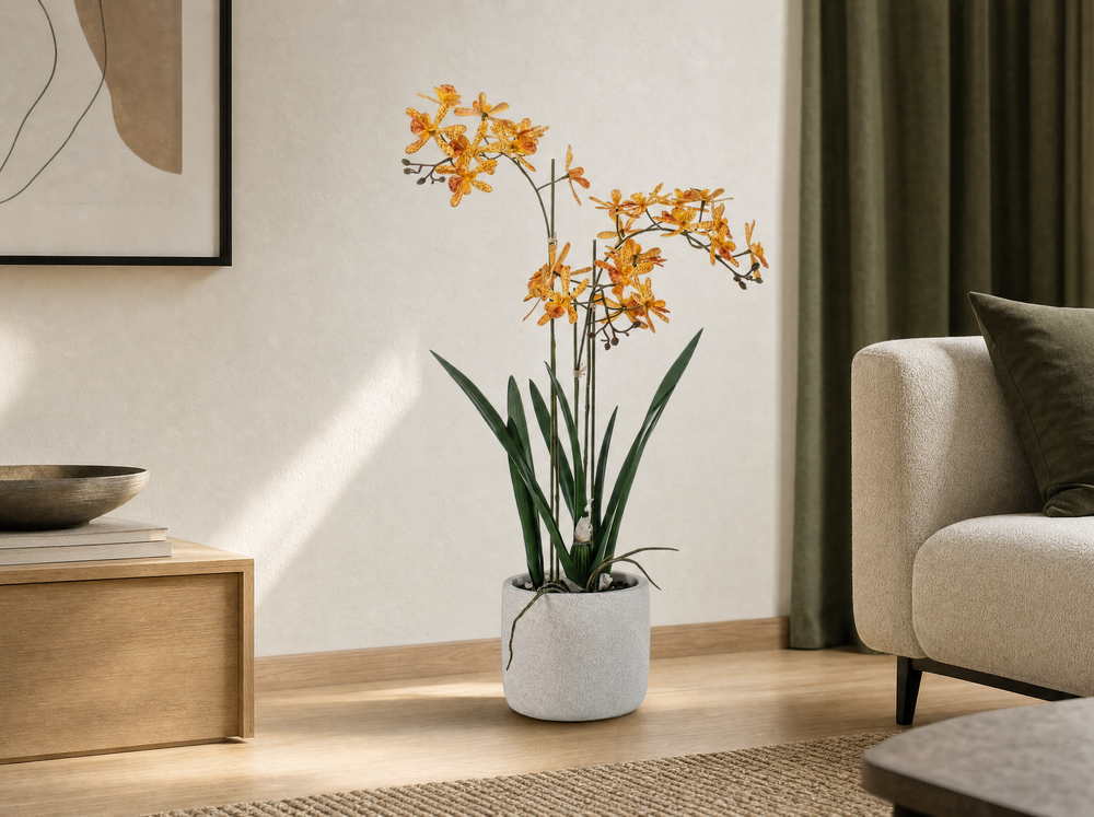 Renanthera Orchidee Geel & Oranje in pot - 56 cm - Kunstplant - interieur