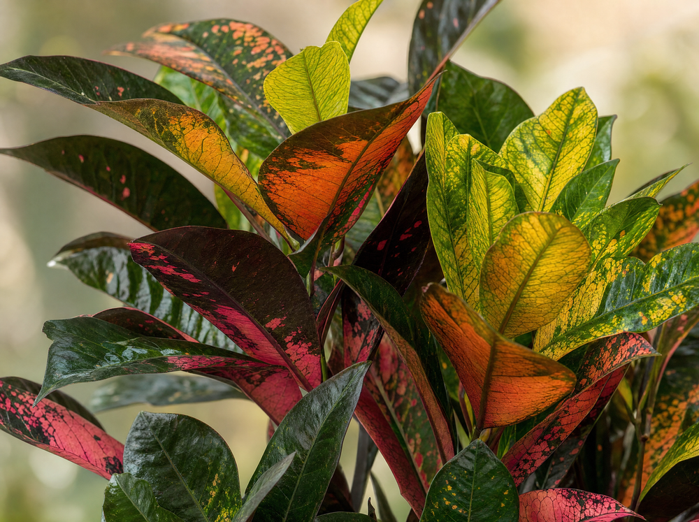 Codiaeum (Croton) Iceton vertakt - 100 cm - Ø24cm - blad close-up